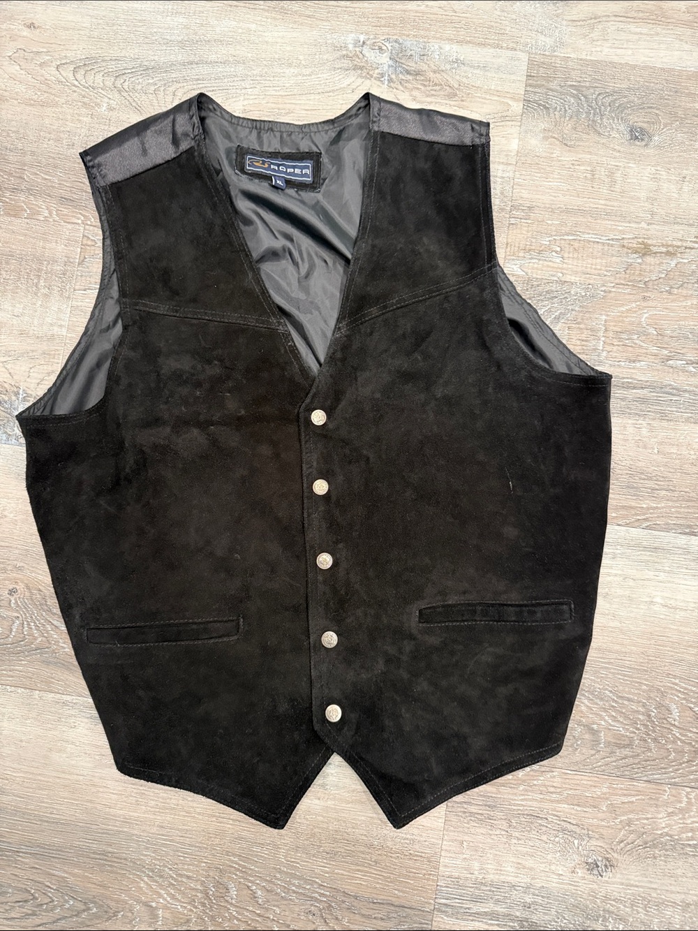 Roper Men's Black Suede Button Vest sz xl